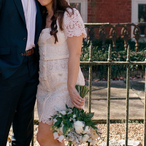 Self-Portrait Cream Guipure Lace Belted Minidress - Picture 6 of 6